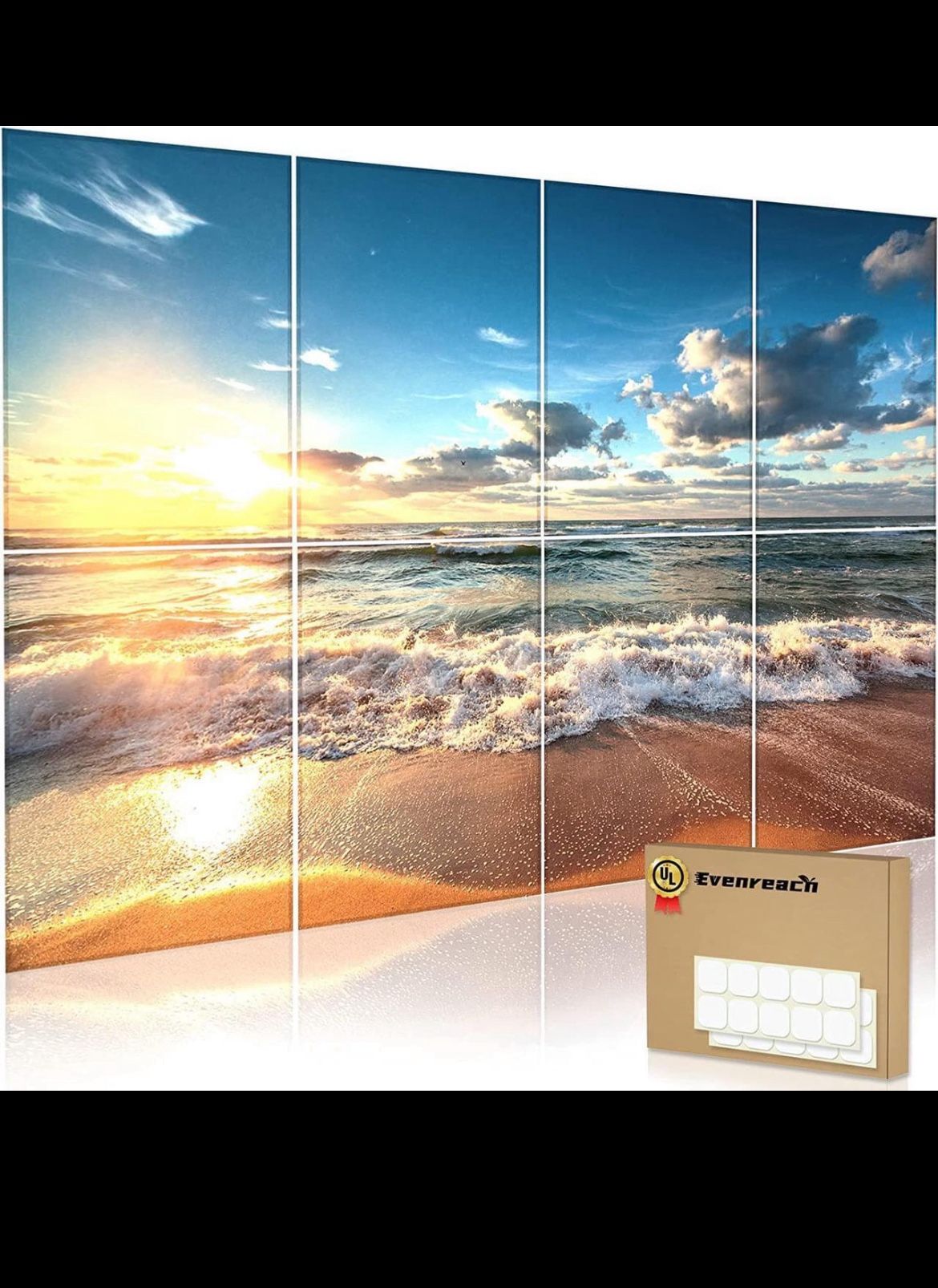 8 Pcs Evenreach Art Acoustic Panels Soundproof Wall Panels,48”X32”, Beach *NEW*
