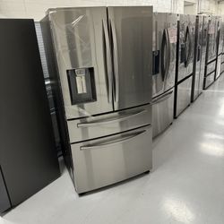 New Stainless Steel 4 Door Fridge Water Ice Double Drawer 