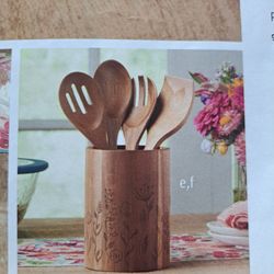 JUEGO DE ORGANIZADOR DE MADERA Y 4 UTENSILIOS PRINCESS HOUSE 🌻