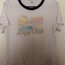 Old Navy White Tee with Black Neck Ringer