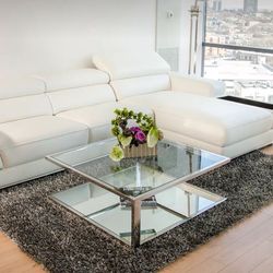 White authentic modular leather sofa