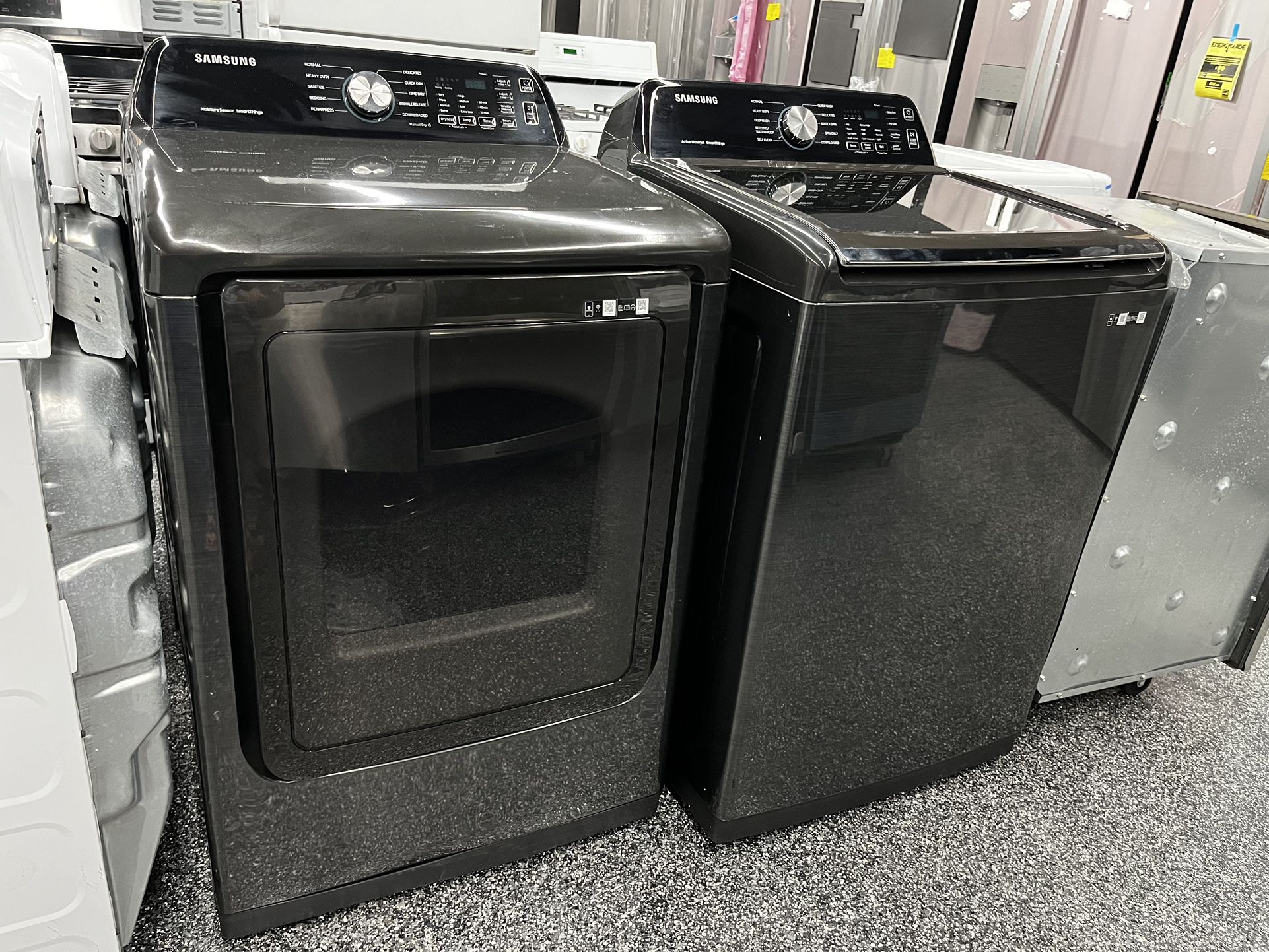 Black Samsung Top Load Washer And Gas Dryer 
