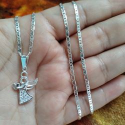 925 Sterling Silver Chain With The Pendant/Cadena Con Dije De Angelito De Plata 925