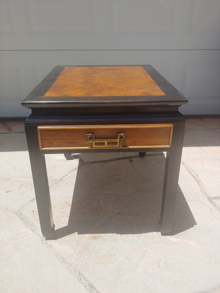 Asian Inspired Burl Wood Laquered Side Table