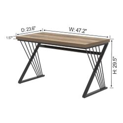 Rustic Oak Finish Desk with Some Damage On Surface