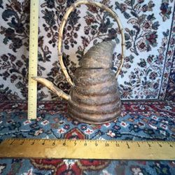 Unique Vintage Japanese Carved Wood Vase With Bamboo Handle & Spout