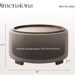 ✌️ 30 Inch Round Storage Ottoman Coffee Table, Modern Boucle Ottoman with Lift-Off Lid and Solid Wood Legs for Living Room, Bedroom, Corners