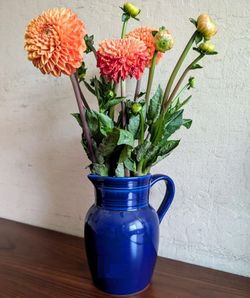 Rustic Cerind ceramic glazed pottery cobalt blue porcelain pitcher / jug vase Portugal