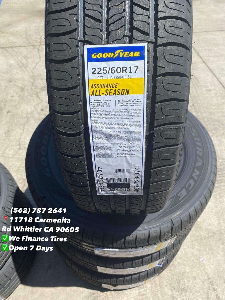 225/60R17 Goodyear ASS New Set of Tires Installed and Balanced Set de Llantas Nuevas Instaladas y Balanceadas