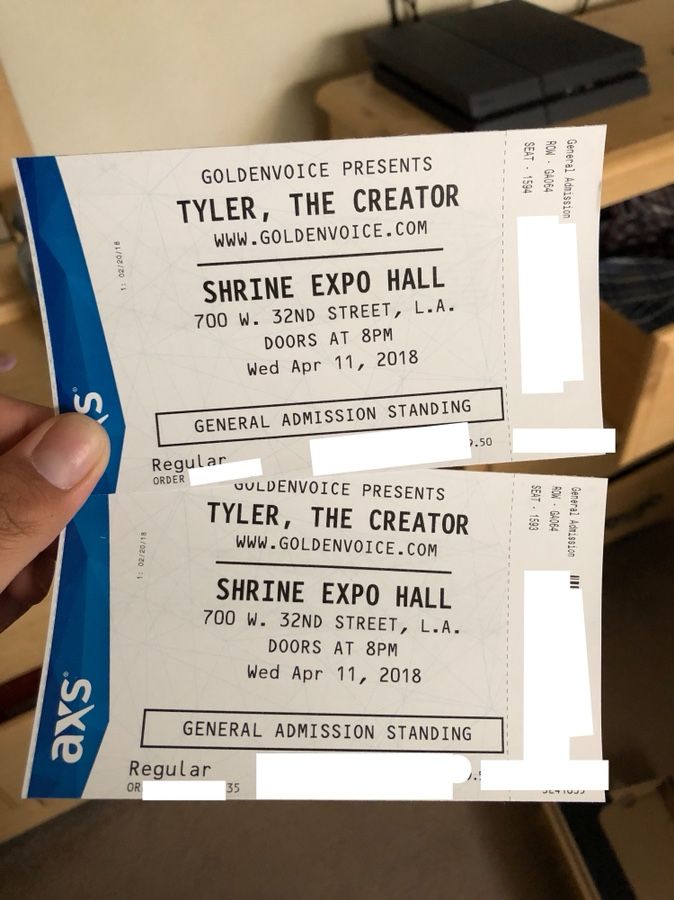 2 GA Tickets Tyler, The Creator Los Angeles 4/11/18