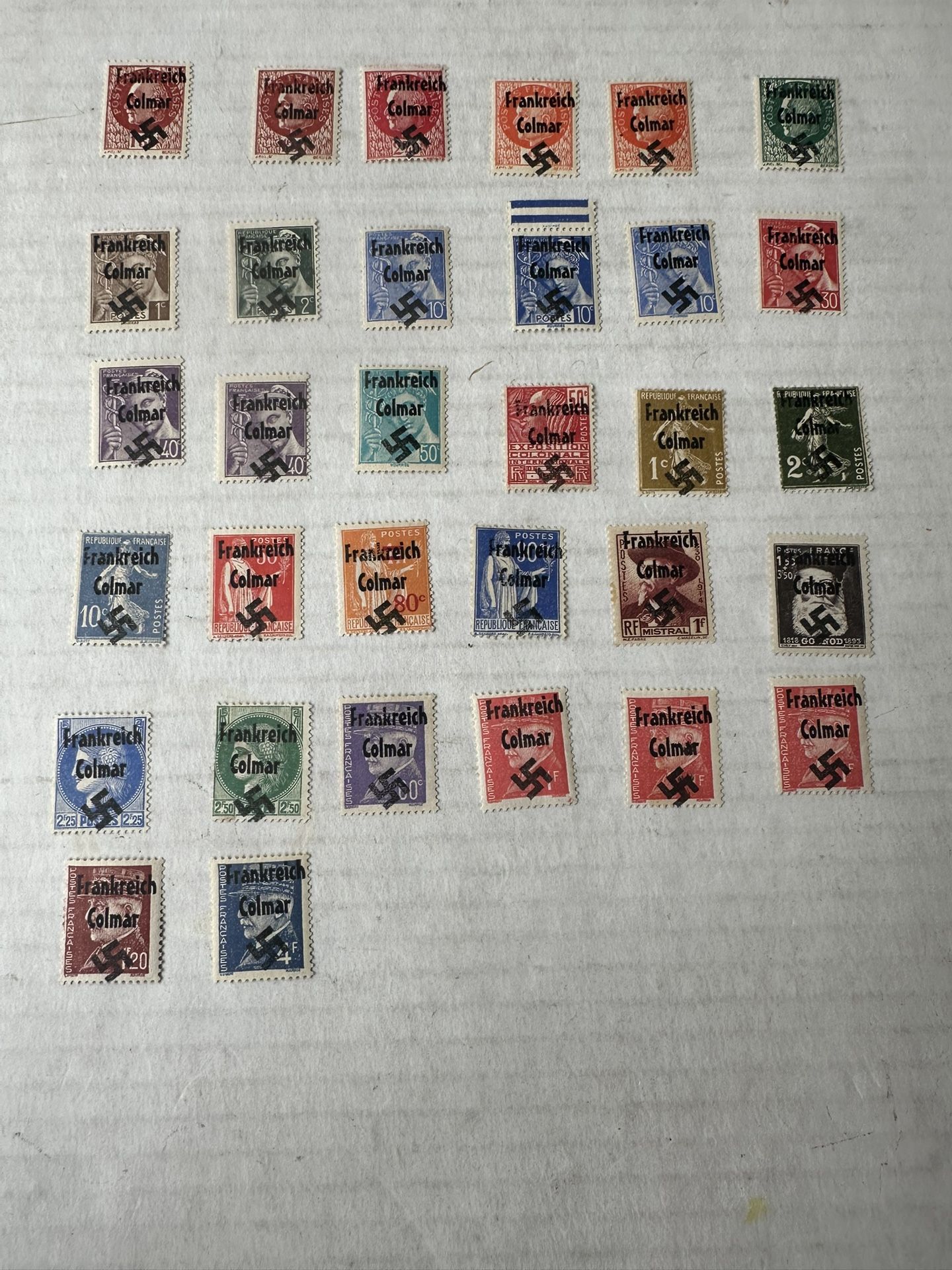 German France Overprint Collection Of 32 Colmar Stamps Unused
