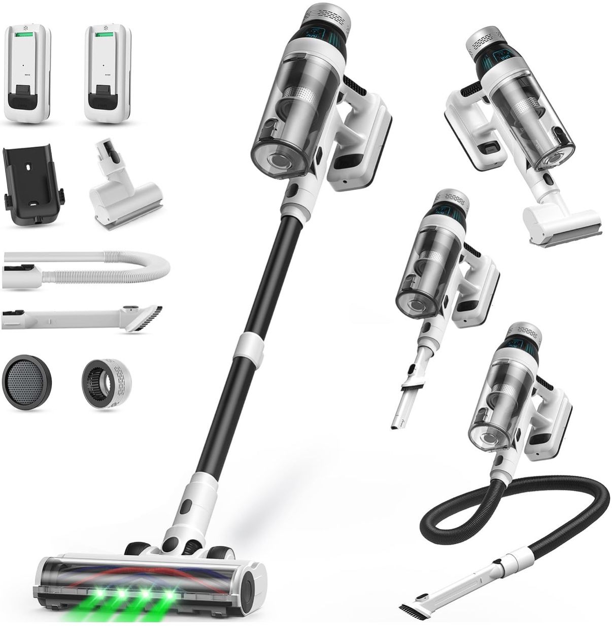 Cordless Vacuum Cleaner, 2 Batteries 110 Mins Runtime Vacuum Cleaners for Home, 550W 45KPA 15-in-1 Stick Vacuum with Charging Dock, Handheld Vacuum Co