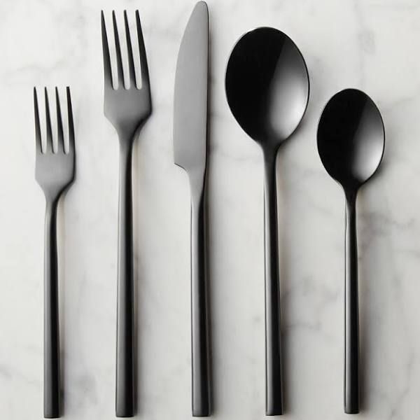 cb2 20-Piece Rush Shiny Black Flatware Set