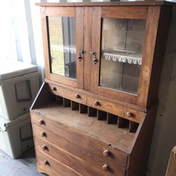 Antique Dresser / Hutch With Glass Door Top.