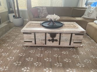 Rustic Whitewashed Wood Trunk Coffee Table