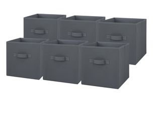 Gray Fabric Storage Cube Bins Set of 6