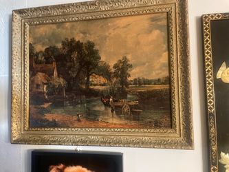 Framed Rural Landscape Print in Ornate Gold Frame