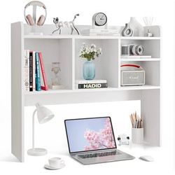 Newly Assembled Desktop Bookshelf Countertop Storage Hutch with 4 Shelves for Computer Desk 2-Tier