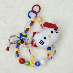 Kitty Phone Chain Anime Beaded Phone Pendant Kawaii Colorful Bead Keychain Gift