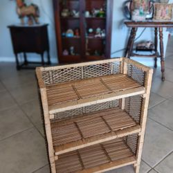 Vintage Boho Chic Coastal Rattan Wicker Folding Shelving Unit