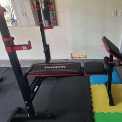 Adjustable Bench and Rack Set with Preacher Curl and Leg Extension Attachments