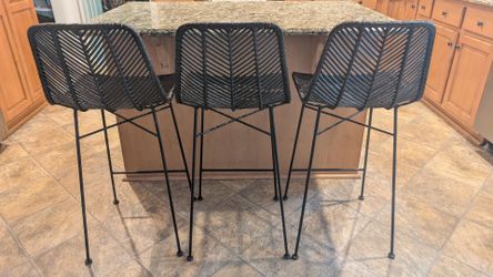 Rattan Bar Stools Set of 3
