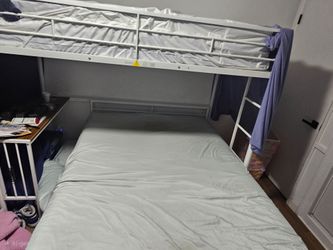 White Metal Loft Bunk Bed with Desk