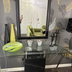 Real Marble Console Table With Mirror And Plus All Decoration 