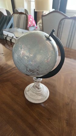 Decorative World Globe with Distressed White Pedestal