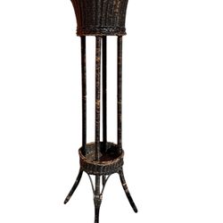 Vintage Black Funeral Home Plant Stand Double Tier Black Wicker Plant Stand