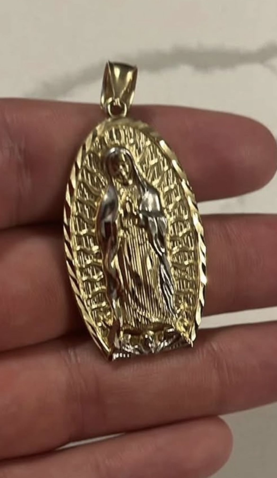 10k Gold Two-Tone Solid Virgin Mary Pendant