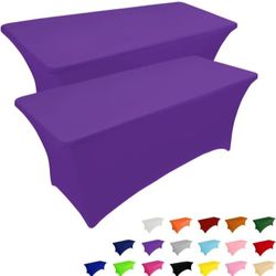  2 Pack 6FT Table Cloth for Rectangular Fitted Events Stretch Purple Table Covers Washable Spandex Tablecloth Protector for Party, Wedding, Coc