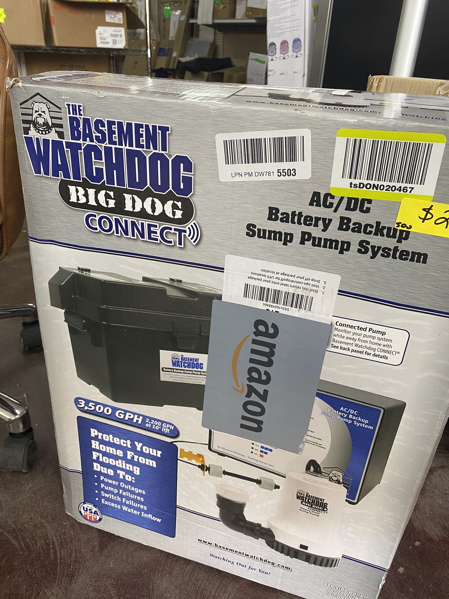 THE BASEMENT WATCHDOG Model BWD12-120 Big Dog CONNECT 3,500 GPH at 0 ft. and 2,200 GPH at 10 ft. Battery Backup Sump Pump System with Smart WiFi-Capab