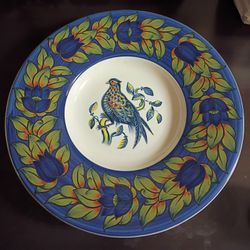 ARM Ceramica Made In Italy Ceramic Blue Pheasant Large Plate Bowl