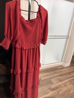 Red Smocked Tiered Ruffle Midi Dress
