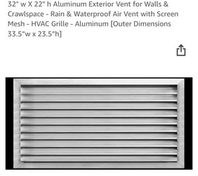 32" w X 22" h Aluminum Exterior Vent for Walls & Crawlspace - Rain & Waterproof Air Vent with Screen Mesh - HVAC Grille - Aluminum [Outer Dimensions 3