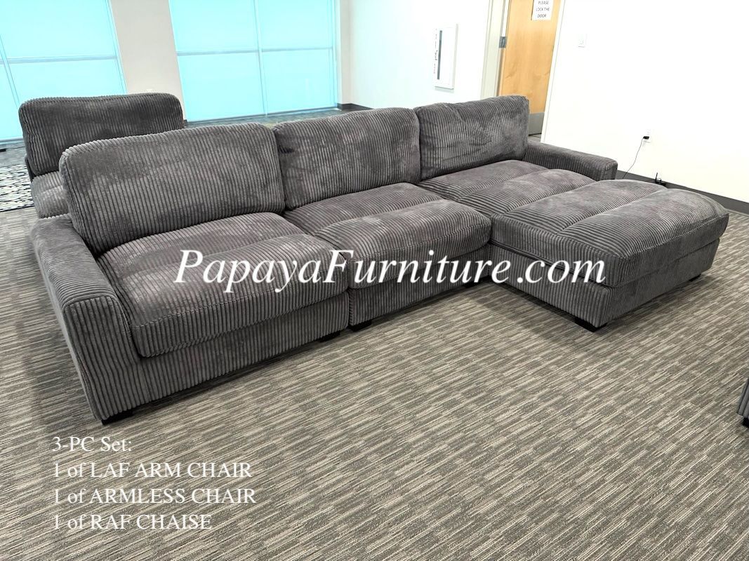 NEW Modern Modular Sectional Couch and Chaise Lounge Set Grey Fabric Beige Ashley Jerome Mathis Living Spaces Style Deep seat Large BIG Clearance SALE