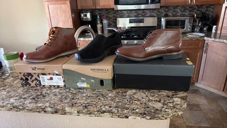 Shoes men’s Merrell black slip on added rock port and brown boot men’s 10 all 3 for40 dollars