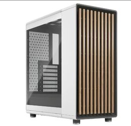 Fractal Design North ATX mATX Mid Tower PC Case - North Chalk White with Oak Front and Clear TG Side Panel