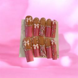 Pink acrylic press on nails