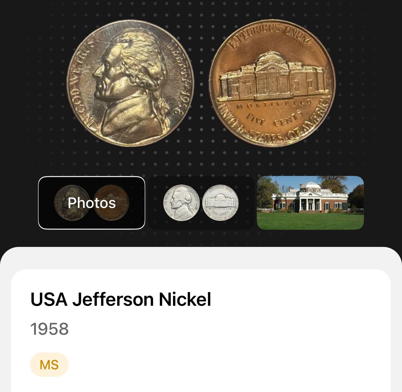 AU 1958 - USA Jefferson Nickel