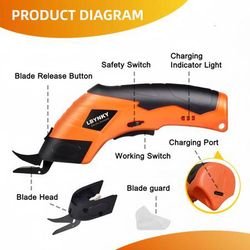 Cordless Electric Scissors, 2000mAh Fast Charging Rechargeable Fabric Cutter with Replaceable Blades, Box Cutter for Cloth, Cardboard, Plastic, Leathe