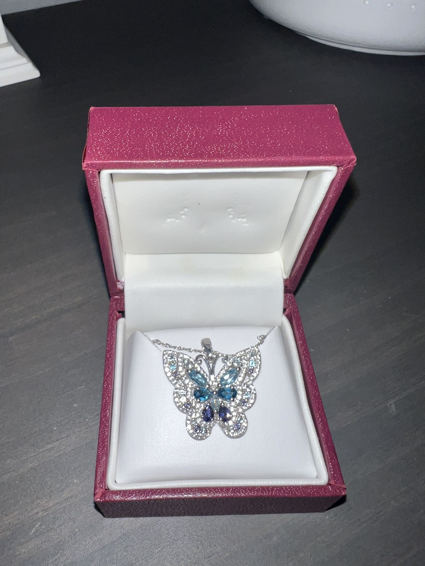 Helzberg Topaz & Diamond Butterfly Necklace
