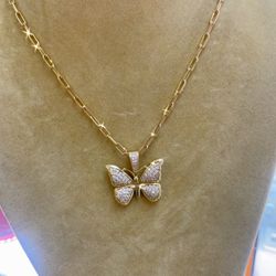 14k Gold Paperclip With Butterfly 