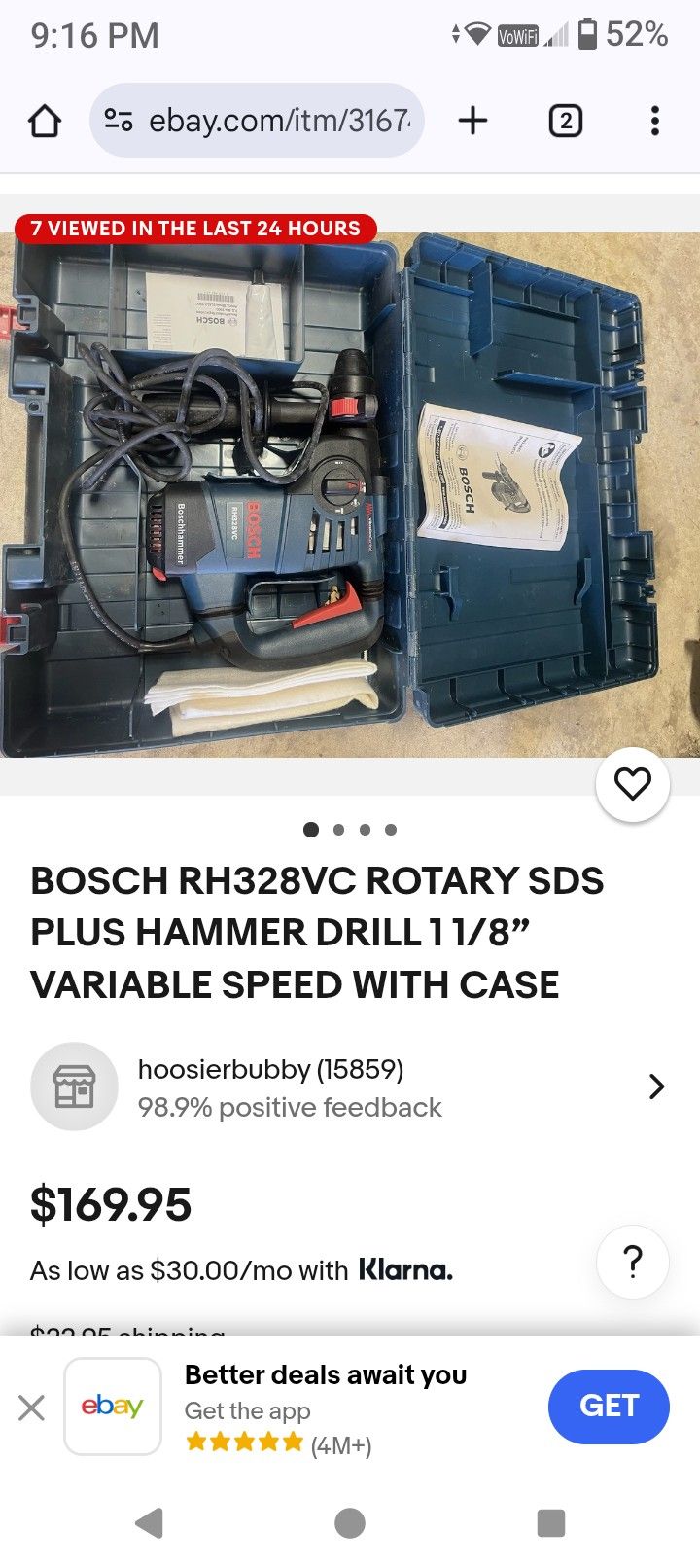 Bosch BOScH 328VC ROTARY SDS PLUS HAMMER DRILL