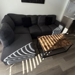 Gray Sectional Couch + Coffee Table