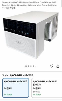 Soleus Air 6,000 BTU Over-the-Sill Air Conditioner: WiFi Enabled, Quiet Operation, Window View Friendly (Up to 11" Sill Width)