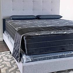 BRAND NEW KING SIZE GRAY BED FRAME WITH NEW MATTRESS/FAST DELIVERYI
