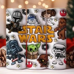 STAR WARS 20oz Sublimation Tumbler Christmas Gift Disney 3D Effect Grogu Baby Yoda Storm Troopers 