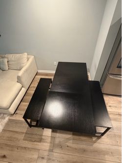 Modern Black Dining Table Set with 2 Benches￼